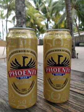 Two Beer Tin on beach 스톡 사진