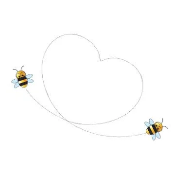 Two bees fly foaming heart shape Stock Illustration