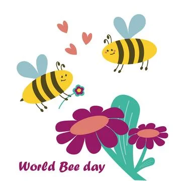 Two bees in love fly towards each other. World Bee Day. Cartoon character. .. Stock Illustration