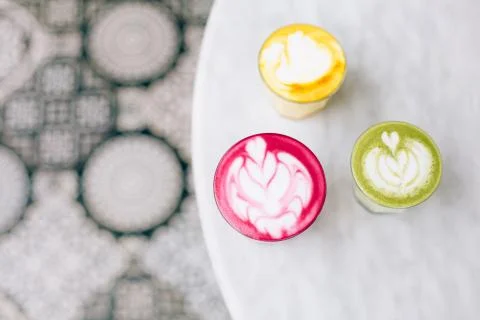 Two beetroot lattes Stock Photos
