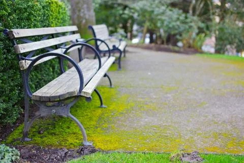 Two benches on patio Stock Photos