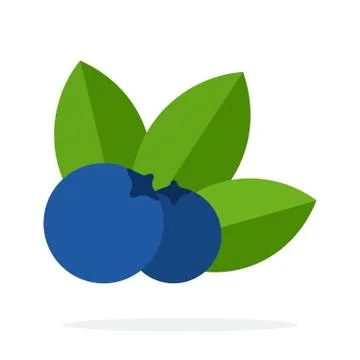Two berries blueberry with leaves vector flat material design isolated object on 스톡 일러스트