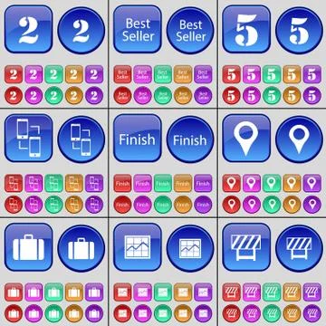 Two, Best seller, Five, Connection, Finish, Checkpoint, Suitcase, Graph, Barrier Stock Illustration