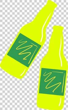 Two beverage bottles are floating on transparent backdrop, showcasing flat イラスト素材