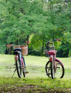Two bicycle in park Stock Photos