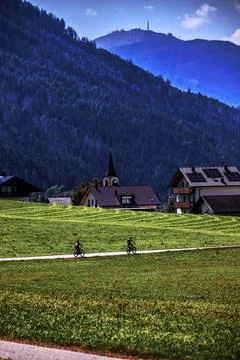 Two bicycles on the cycle path. Stock Photos