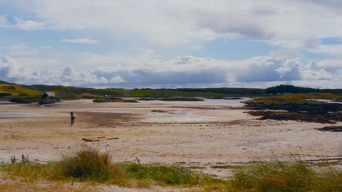 Two bicycles at the Silver Sands of Morar in the Scottish Highlands Stock Footage 97539021