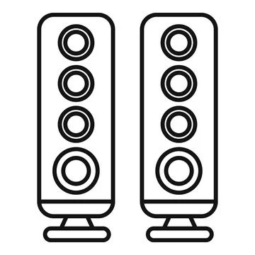 Two big audio speakers standing on the floor are playing music Stock Illustration