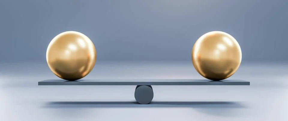 Two big balls on a scale concept two big balls on a scale concept 3D illus... Stock Photos