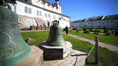 Two big bells in the yard of Russian Orthodox Solovetsky Monastery. Stock Footage 64929985
