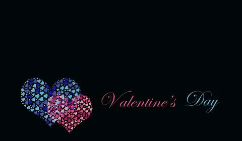 Two big blue and pink hearts made of tiny hearts placed on black Stock Illustration