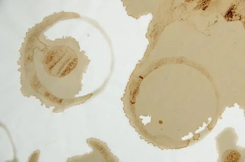 Two big circles coffee stains on the white paper. Stock Photos