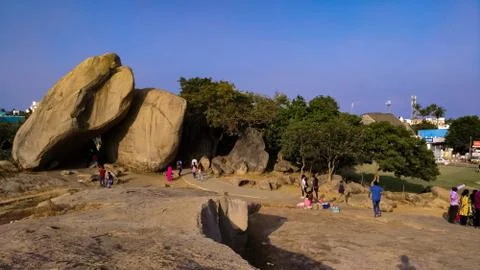 Two Big Rocks at Mahabalipuram , Tamil Nadu, South India Stock Photos