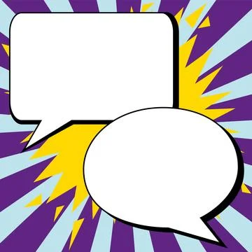 Two big white empty speech bubbles for text. Square and oval dialog boxes on Illustrazione stock