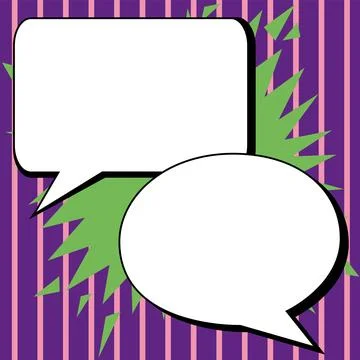 Two big white empty speech bubbles for text. Square and oval dialog boxes on Illustrazione stock