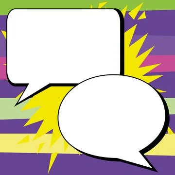 Two big white empty speech bubbles for text. Square and oval dialog boxes on Illustrazione stock