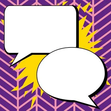 Two big white empty speech bubbles for text. Square and oval dialog boxes on Illustrazione stock
