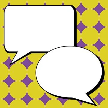 Two big white empty speech bubbles for text. Square and oval dialog boxes on Stock Illustration