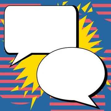 Two big white empty speech bubbles for text. Square and oval dialog boxes on Illustrazione stock