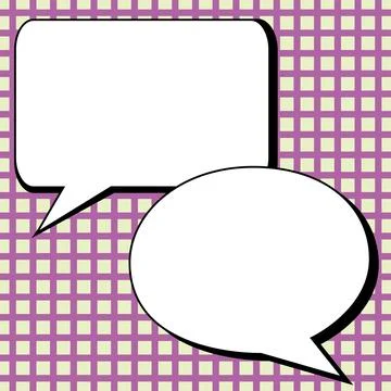 Two big white empty speech bubbles for text. Square and oval dialog boxes on Illustrazione stock