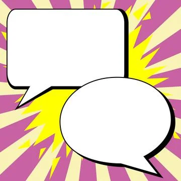 Two big white empty speech bubbles for text. Square and oval dialog boxes on Illustrazione stock