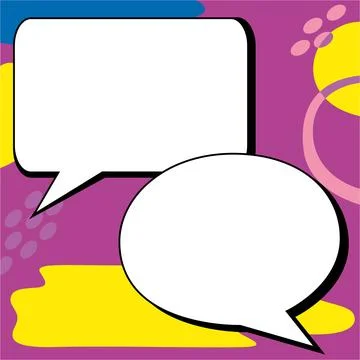 Two big white empty speech bubbles for text. Square and oval dialog boxes on Illustrazione stock