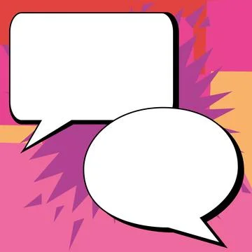 Two big white empty speech bubbles for text. Square and oval dialog boxes on Illustrazione stock