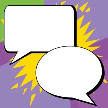 Two big white empty speech bubbles for text. Square and oval dialog boxes on Illustrazione stock