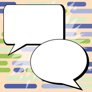 Two big white empty speech bubbles for text. Square and oval dialog boxes on Illustrazione stock
