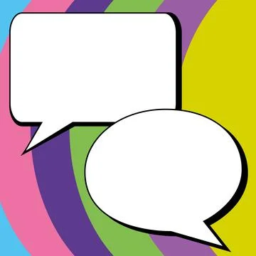 Two big white empty speech bubbles for text. Square and oval dialog boxes on Illustrazione stock
