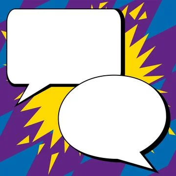Two big white empty speech bubbles for text. Square and oval dialog boxes on Stock Illustration