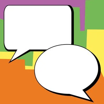 Two big white empty speech bubbles for text. Square and oval dialog boxes on Stock Illustration