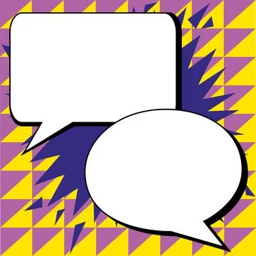 Two big white empty speech bubbles for text. Square and oval dialog boxes on Illustrazione stock