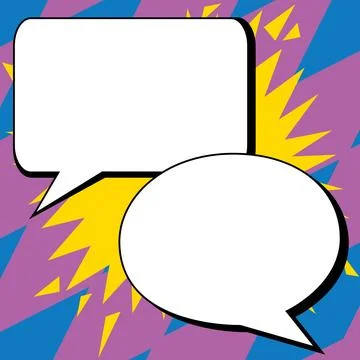 Two big white empty speech bubbles for text. Square and oval dialog boxes on Stock Illustration