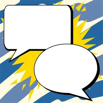 Two big white empty speech bubbles for text. Square and oval dialog boxes on Illustrazione stock