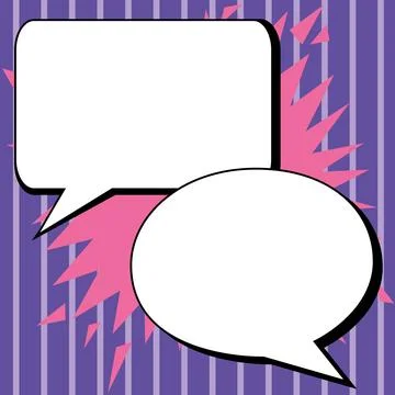 Two big white empty speech bubbles for text. Square and oval dialog boxes on Illustrazione stock
