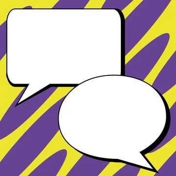 Two big white empty speech bubbles for text. Square and oval dialog boxes on Illustrazione stock