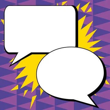 Two big white empty speech bubbles for text. Square and oval dialog boxes on Illustrazione stock