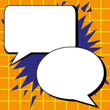 Two big white empty speech bubbles for text. Square and oval dialog boxes on Illustrazione stock