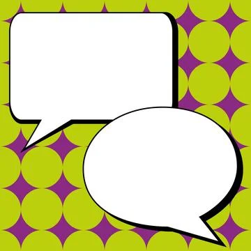 Two big white empty speech bubbles for text. Square and oval dialog boxes on 스톡 일러스트