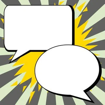 Two big white empty speech bubbles for text. Square and oval dialog boxes on Illustrazione stock