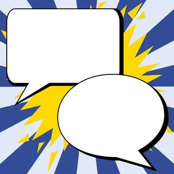 Two big white empty speech bubbles for text. Square and oval dialog boxes on Illustrazione stock