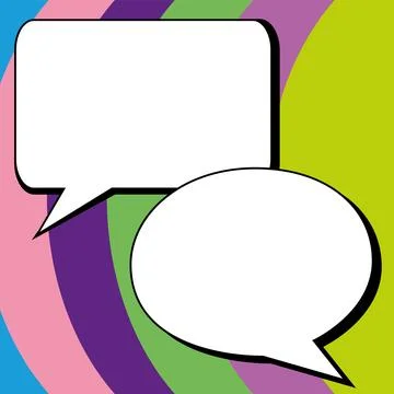 Two big white empty speech bubbles for text. Square and oval dialog boxes on Illustrazione stock