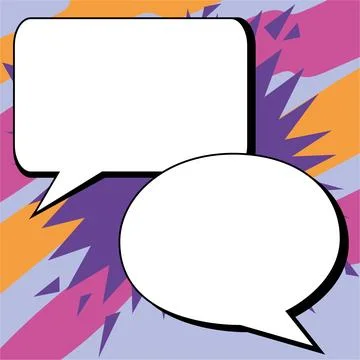 Two big white empty speech bubbles for text. Square and oval dialog boxes on Illustrazione stock