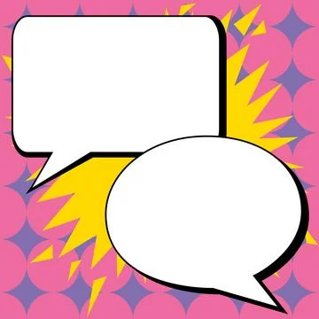 Two big white empty speech bubbles for text. Square and oval dialog boxes on Illustrazione stock