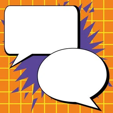 Two big white empty speech bubbles for text. Square and oval dialog boxes on Stock Illustration