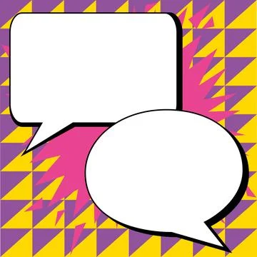 Two big white empty speech bubbles for text. Square and oval dialog boxes on Illustrazione stock