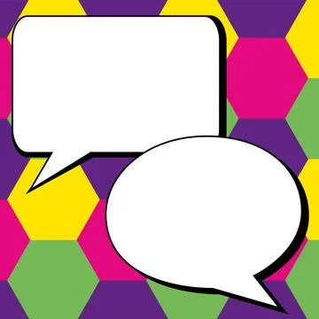 Two big white empty speech bubbles for text. Square and oval dialog boxes on Stock Illustration