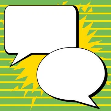 Two big white empty speech bubbles for text. Square and oval dialog boxes on Illustrazione stock