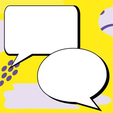 Two big white empty speech bubbles for text. Square and oval dialog boxes on Illustrazione stock